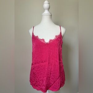 DYNAMITE Hot Pink Y2K Cheetah Print Satin Strappy Lace Lined Tank Size L
